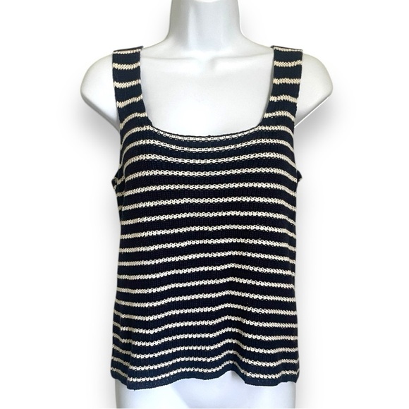 NWT Vintage Partners XL Navy White Striped Knit Tank Top Cotton blend Scoop Neck - Picture 7 of 9